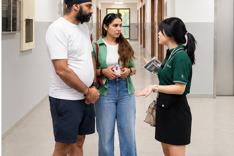 A Crestbrick associate walking a couple through an industrial unit along its corridor